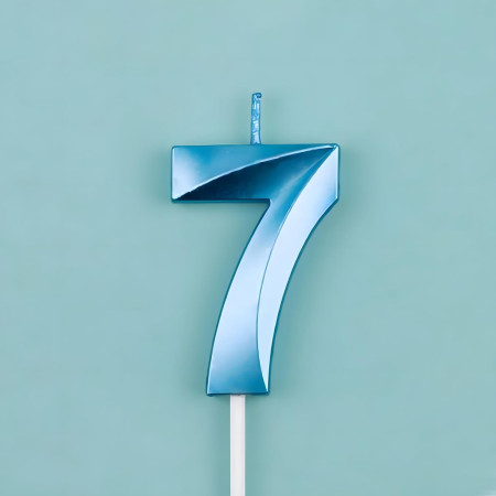 Lumanare Cifra 7, Cyrax, Model Diamond, 5 x 3.4 cm, Albastru