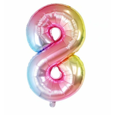 Balon din Folie Metalizata Cyrax, Figurina Cifra, Tema Aniversare 40 cm, Ambalaj Individual, Pai inclus, Umflare cu Aer sau Heliu, Multicolor, Cifra 8