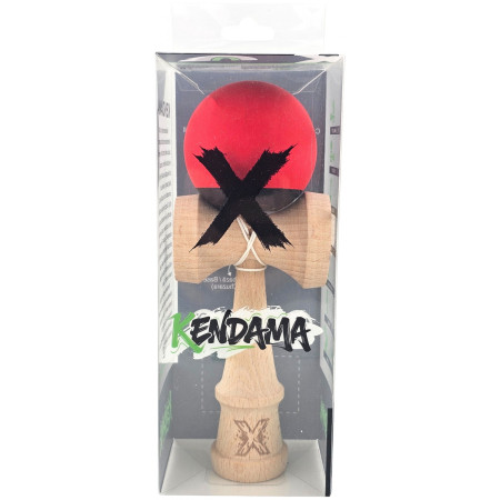 Kendama X Originala, Profesionala, Cyrax, din Lemn, 18 cm, Rubber Grip, Negru/Rosu