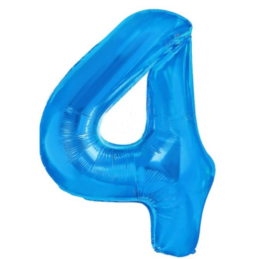 Balon din Folie Metalizata Cyrax, Figurina Cifra, Tema Aniversare 40 cm, Ambalaj Individual, Pai inclus, Umflare cu Aer sau Heliu, Albastru, Cifra 4