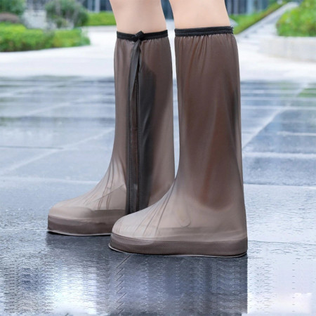 Protectie Incaltaminte pentru Ploaie si Noroi,  Impermeabila, Talpa Antiderapanta, cu Fermoar si Capsa, Inaltime 40 cm, Marime XL 40-41, Maro