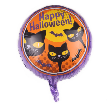 Set 5 Baloane din Folie Metalizata, Cyrax, Figurine, Tema Halloween, Pai Inclus, Ambalaj Individual, Umflare cu Aer sau Heliu, Figurina Pisica 65x49 cm, Stelute si Cerculete 45 cm, Negru