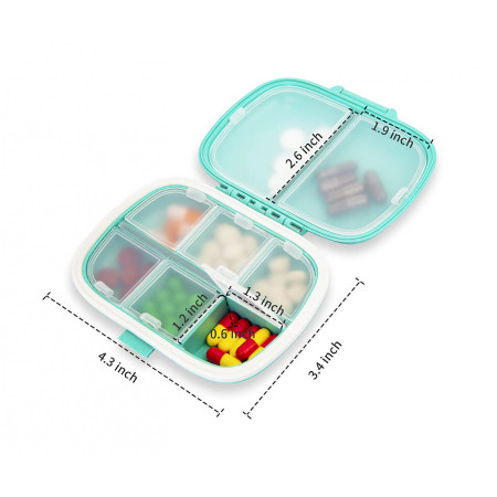Organizator medicamente, Plastic, 8 compartimente, 0.1 L, Albastru,  11 x 7 cm