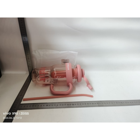 Sticla de Apa, Cyrax, Termica, Mentinere 6 Ore, 1400 mL, cu Pai si Capac, PP si Silicon, cu Maner Alb, 25.5x7.5 cm, Roz Deschis