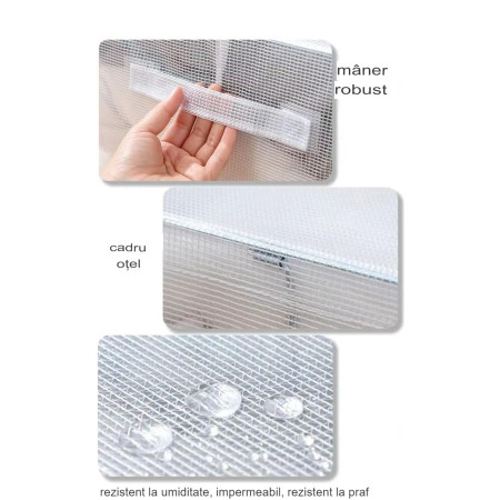 Cutie de Depozitare Pliabila,  Cu Fereastra si Fermoar Dublu Rosu, 66 L, Textil, 50x40x33 cm, Cadru Metalic, Impermeabila, Transparent