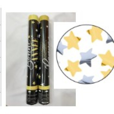 Tub de Confetti, Cyrax, Bonne Annee, 30x5 cm, Confetii Stelute din Aluminiu, Auriu/Argintiu