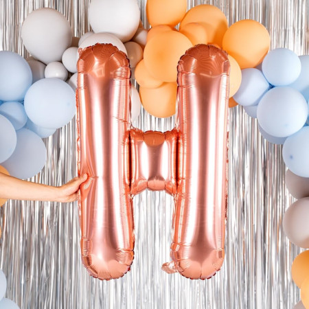 Balon Folie Metalizata Litera H, Cyrax, 100 cm, Umflati cu Heliu sau Aer, Ambalaj Individual, Pai inclus, Rose Gold