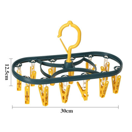 Uscator de Rufe Suspendat  cu 12 Carlige, Rotire 360 Grade, Protectie Vant, Mateiral Plastic, Usor de Depozitat, Multifunctional, 30 x 12.5 cm, Albastru/Galben