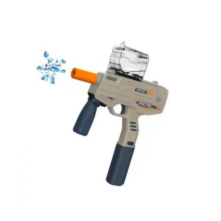 Mitraliera de jucarie electrica Cyrax cu bile de hidrogen de gel, gun bluster, tragere in rafala, varsta peste 6 ani, ochelari de protectie,  5000 de bile incluse, cablu de incarcare, 40.1 x 31.6 cm, Mp9, crem