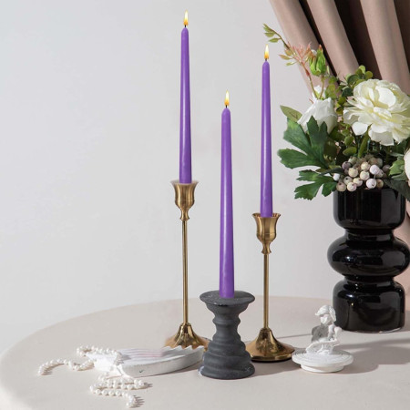 Set 4 Lumanari,  pentru Suport de Masa, Fara Miros si Fum, din Parafina, 2.2 x 25 cm, Mov