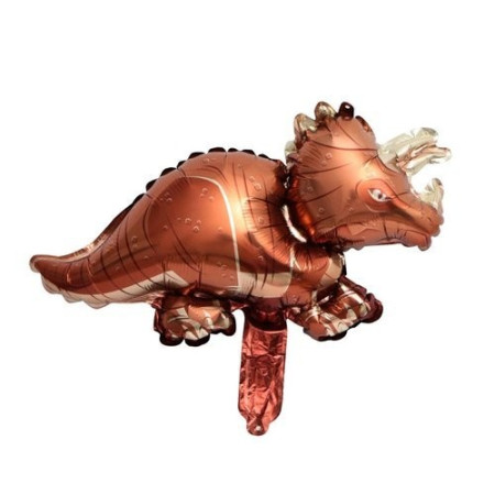 Balon din Folie Metalizata, Cyrax, Mini Figurine Dinozauri, Model Triceratops, Tematica Aniversare, 47x32 cm, Ambalaj Individual, Pai Inclus, Umflare cu Aer sau Heliu, Multicolor