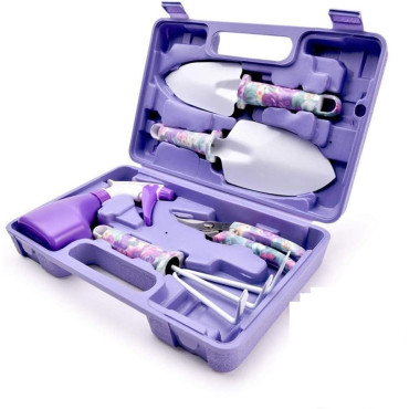 Set 5 accesorii pentru gradinarit  geanta depozitare inclusa, otel inoxidabil, 38 x 29 cm, mov