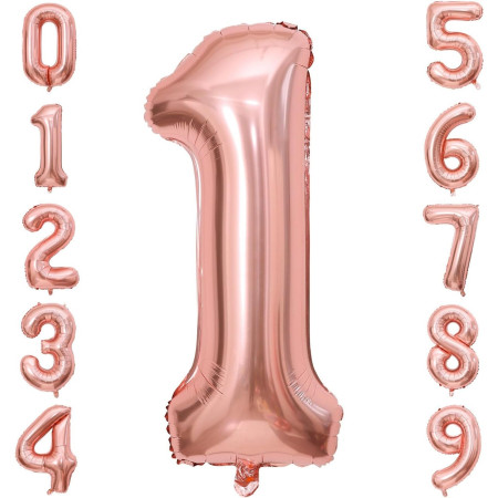 Balon din Folie Metalizata Cyrax, Figurina Cifra, Tema Aniversare 100 cm, Ambalaj Individual, Pai inclus, Umflare cu Aer sau Heliu, Coral, Rose, Cifra 1