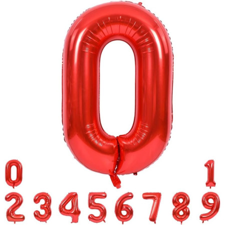 Balon din Folie Metalizata Cyrax, Figurina Cifra, Tema Aniversare 100 cm, Ambalaj Individual, Pai inclus, Umflare cu Aer sau Heliu, Rosu, Cifra 0