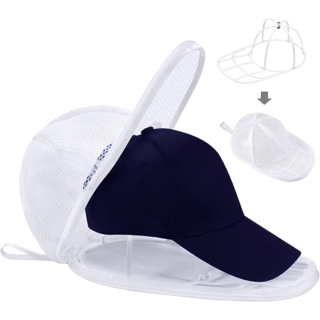 Husa de Spalare Sapca,  pentru Masina de Spalat, din Poliester, Circumferinta 53 cm, cu Fermoar, cu Suport Sapca, Alb