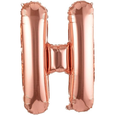 Balon Folie Metalizata Litera H, Cyrax, 100 cm, Umflati cu Heliu sau Aer, Ambalaj Individual, Pai inclus, Rose Gold