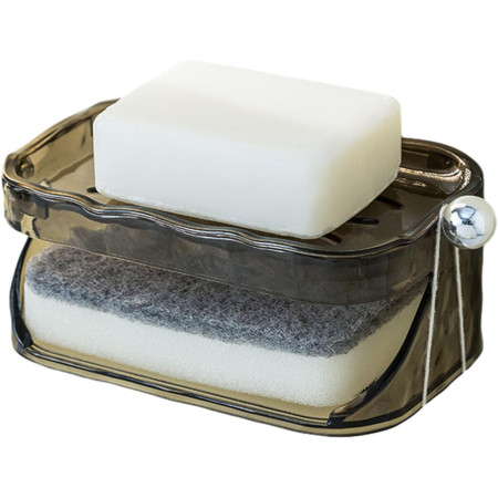 Savoniera Dubla,  2 Straturi, Instalare fara Perforare, Agatatoare Burete, 13.5 x 8.5 x 6 cm, Gri