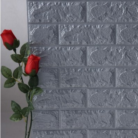 Set 10 Placi de Tapet,  Autoadezive, 70 x 77 cm, 2.5 mm Grosime, Suprafata Acoperita 5.3 mp, din PVC, Model Caramida, Argintiu