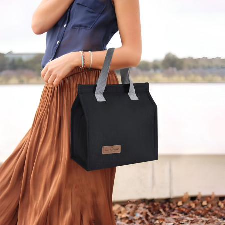 Geanta Termoizolanta Tip Bento Bag Cyrax, Camping Cooler, Aluminiu, 22.5x13x25,5 cm, 3.3 L, Negru