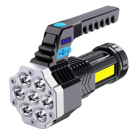 Lanterna LED Lumina Puternica, Rezistenta la Apa, Tip Proiector COB,  Lanternă Reincarcabila, USB, cu Maner pentru Drumetii, Lanterna de Urgenta, Aer Liber, 14.1 x 6.4 cm, Culoare Negru cu Comutator Albastru