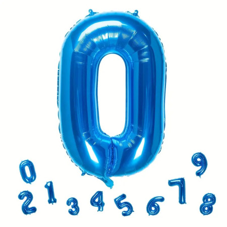 Balon din Folie Cyrax, Cifra 0, 81 cm, Pentru Aer sau Heliu, Bulk, Albastru