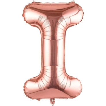 Balon Folie Metalizata Litera I, Cyrax, 100 cm, Umflati cu Heliu sau Aer, Ambalaj Individual, Pai inclus, Rose Gold