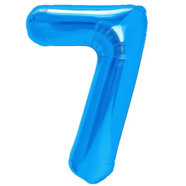 Balon din Folie Metalizata Cyrax, Figurina Cifra, Tema Aniversare 40 cm, Ambalaj Individual, Pai inclus, Umflare cu Aer sau Heliu, Albastru, Cifra 7