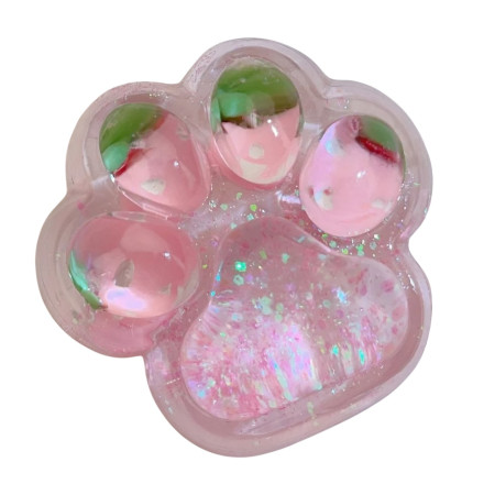 Jucarie Antistres Squishy, Cyrax, cu Revenire Lenta, Squeeze Pinch Family, Model Labuta de Pisica cu Sclipici, 6.5x6 cm, 60g, Ambalaj Transparent, Roz