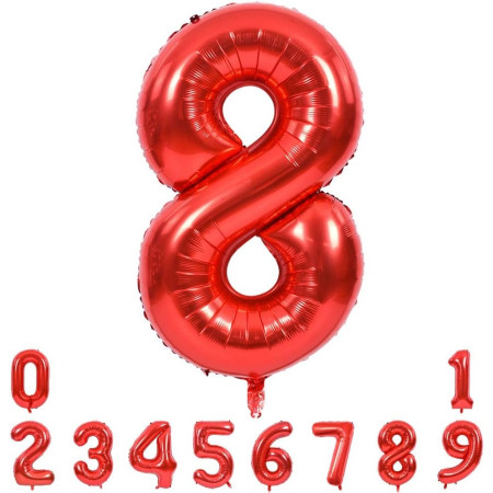Balon din Folie Metalizata Cyrax, Figurina Cifra, Tema Aniversare 40 cm, Ambalaj Individual, Pai inclus, Umflare cu Aer sau Heliu, Rosu, Cifra 8