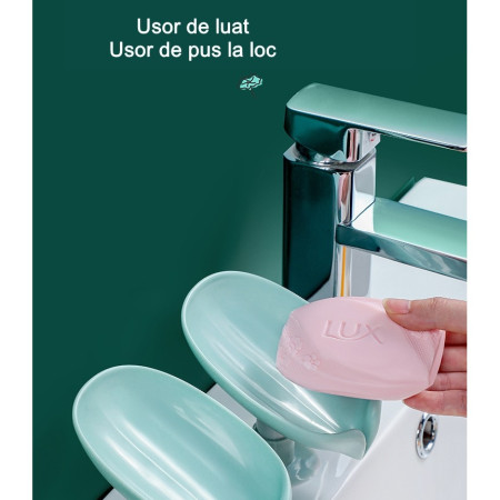 Savoniera  cu scurgere, pentru sapun, cu ventuza, material ABS, 13 x 8.5 x 10.5 cm, albastru