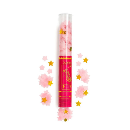 Tun de Confetti, Cyrax, 40 cm, Model Stelute din Folie si Hartie, Ambalaj PET, Roz