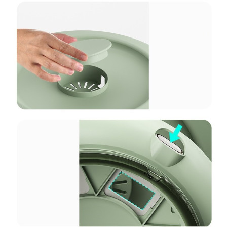 Dozator Etajat de Cereale Cyrax, Rotativ 360, 6 Compartimente, Capacitate 10L, Cofraj Special pentru Oua, Vas pentru Scurgerea Cerealelor, 35x27.5 cm, Verde