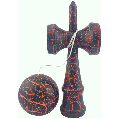 Kendama X Originala, Profesionala, Cyrax, Kendama Cracked, din Lemn – 18 cm, Crack Negru/Portocaliu