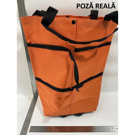 Geanta Pliabila,  2 in 1, Carucior cu Roti, pentru Cumparaturi, 19 l, Portocaliu, Plastic, 39 x 46 x 12 cm