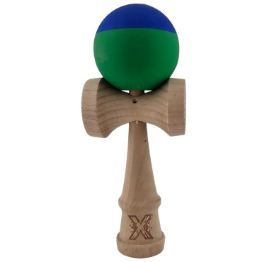 Jucarie Kendama X Originala, Profesionala, Cyrax, din Lemn, Rubber Grip, 18 cm, Albastru/Verde