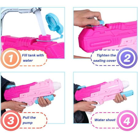 Pistol cu Apa pentru Copii, Rezervor, Pentru Piscina/Plaja, Cyrax, 6ani+, Roz, 1250ML
