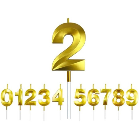 Lumanare Cifra 2, Cyrax, Model Diamond, 5 x 3.4 cm, Auriu