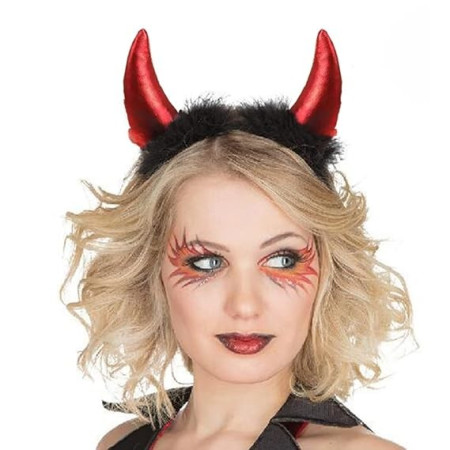 Coronita Deghizare, Cyrax, Model Cornite Devil, Rosu Satinat cu Puf Negru, Marime Universala