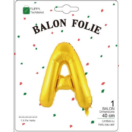 Balon Folie Metalizata Litera A, Cyrax, 40 cm, Umflati cu Heliu sau Aer, Ambalaj Individual, Pai inclus, Auriu
