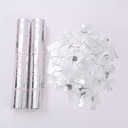 Tub de Confetii, Cyrax, Party Popper, 30x5 cm, Confetii Lucioase Rezistente la Foc, Eliberare prin Rasucire, Argintiu