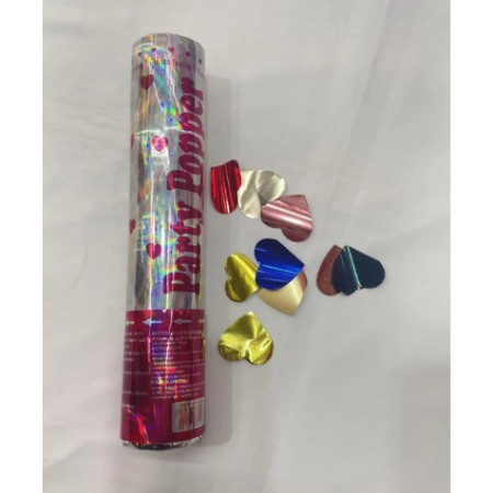 Tub de Confetii, Cyrax, Party Popper, 20x5 cm, Confetii Inimioare din Aluminiu, Multicolor