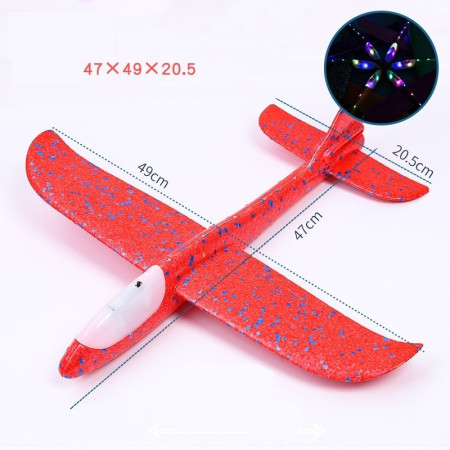 Avion Planor cu Pilot, Cyrax, Din Polistiren, Cu Lumini in Cabina Pilotului, Lungime 47 cm, Rosu