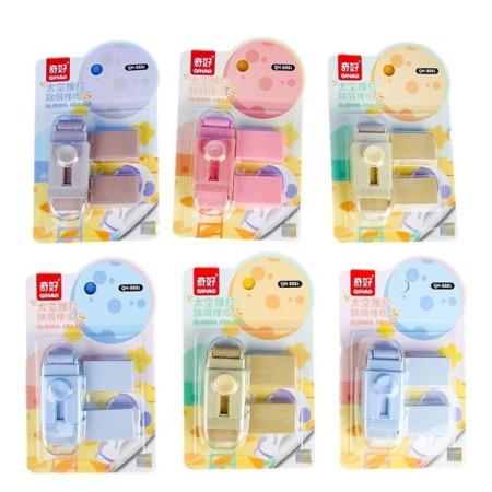 Radiera,  cu 2 Rezerve, Reglare Pull-Push, din Cauciuc, Albastru