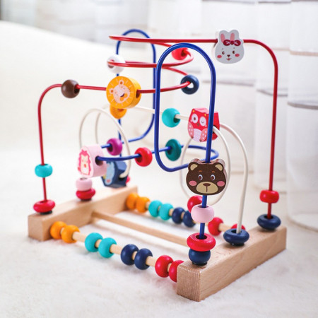 Jucarie din Lemn Montessori, Cyrax, Labirint Motricitate cu Abac si Animalute, Rollercoaster pentru Copii, Educativ, Dezvoltarea Abilitatilor Motorii, Numaratoare, 22.5x22.5x15 cm, Multicolor