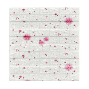 Set 10 Placi Tapet 3D,  70 x 77 cm, Grosime 3 mm, din Polietilena, Tip Caramida, Model Papadie Roz, Suprafata acoperita 5.3 mp, Alb