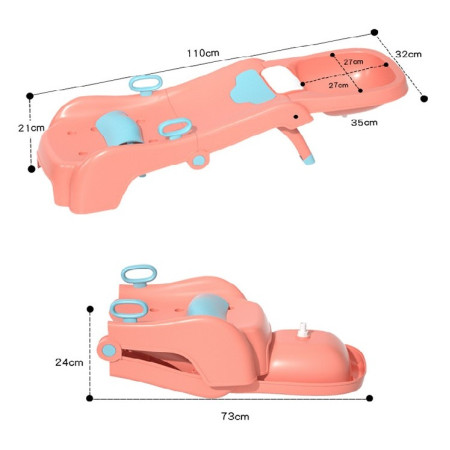 Suport Pliabil pentru Spalat Parul Cyrax, Pentru Copii, cu Scurgere, cu Picioare Antialunecare, Material Polipropilena, Suport Cap Reglabil, cu Manere, 110 x 35 x 21 cm, Roz