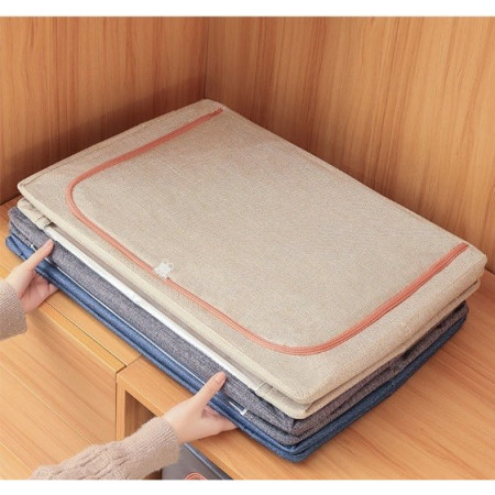 Cutie de Depozitare Pliabila,  66 L, din Bumbac si In, 50x40x33 cm, Fereastra Frontala, 2 Usi de Acces cu Fermoar Bidirectional, Cadru Metalic, Suport Baza Stabil din Plastic, Roz Pudrat