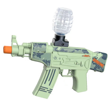 Mitraliera de jucarie electrica Cyrax cu bile de hidrogen de gel, gun bluster, tragere in rafala, varsta peste 6 ani, ochelari de protectie,  5000 de bile incluse, cablu de incarcare, 28x31 cm, AK47, verde