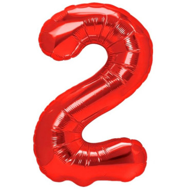 Balon din Folie Metalizata Cyrax, Figurina Cifra, Tema Aniversare 40 cm, Ambalaj Individual, Pai inclus, Umflare cu Aer sau Heliu, Rosu, Cifra 2