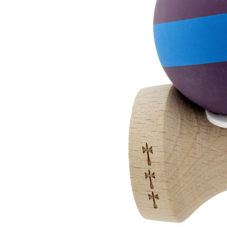 Kendama X Originala, Profesionala, Cyrax, Cupe Mari KING SIZE V3, Rubber Grip, Gaura in Baza, Rulment Metalic, din lemn 18 cm, Ata 62/65 cm, M Mov/Albastru/Mov